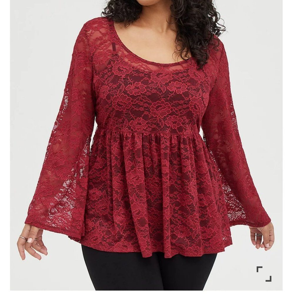 Torrid NWT Red Stretch Lace Baby Doll Top 2X